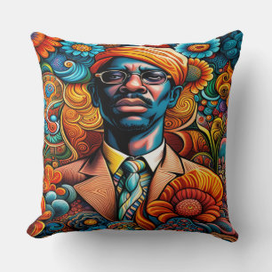 Psychedelica Abstrakter Afroamerikanischer Mann Kissen