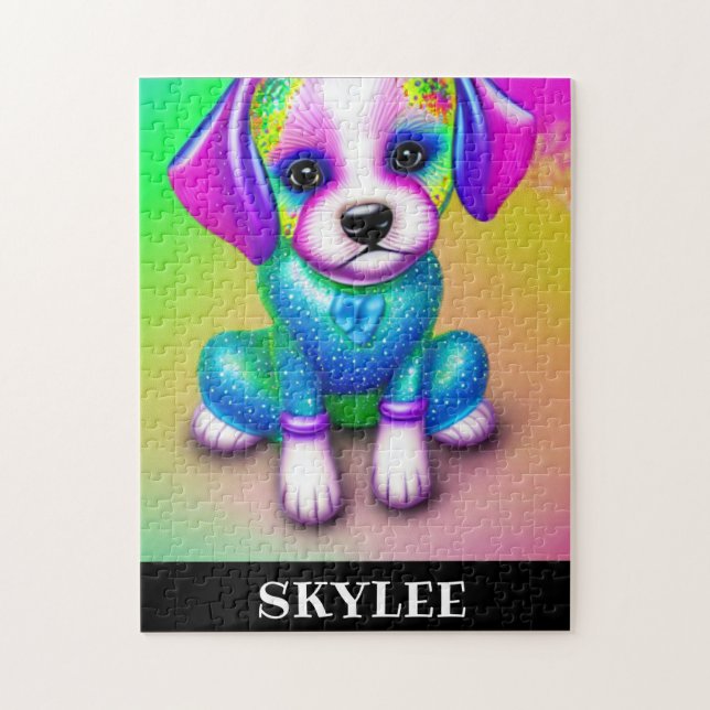 PSYCHEDELIKER HUND PUZZLE MIT PERSONALISIERTEM NAM (Vertikal)