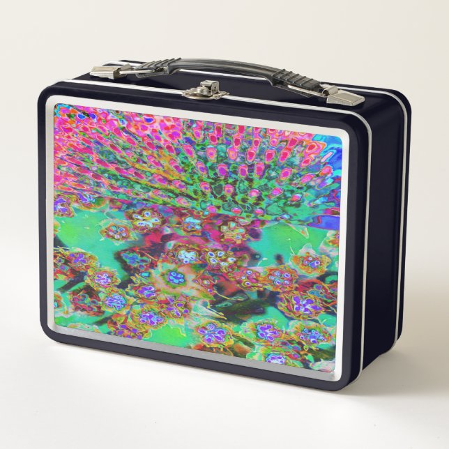 Psychedelisch Abstrakt Groovy Lila Sedum Metall Brotdose (Vorderseite)