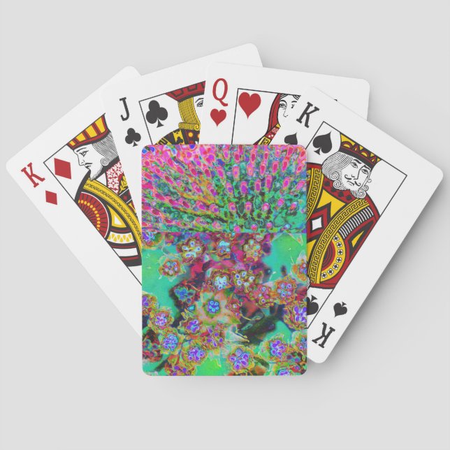 Psychedelisch Abstrakt Groovy Lila Sedum Spielkarten (Rückseite)