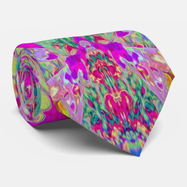 Psychedelisch Abstrakt Magenta und Aqua Garden Art Krawatte (Gerollt)
