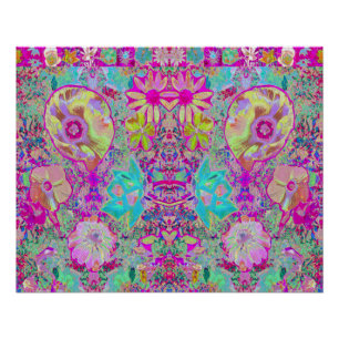 Psychedelisch Abstrakt Magenta und Aqua Garden Art Poster