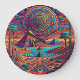 Psychedelisch-ägyptische Landschaft Große Wanduhr