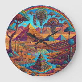 Psychedelisch-ägyptische Landschaft Große Wanduhr