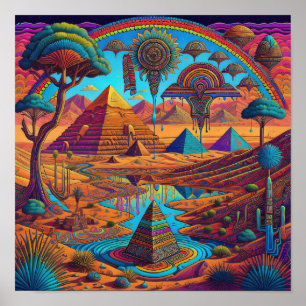 Psychedelisch-ägyptische Landschaft Poster