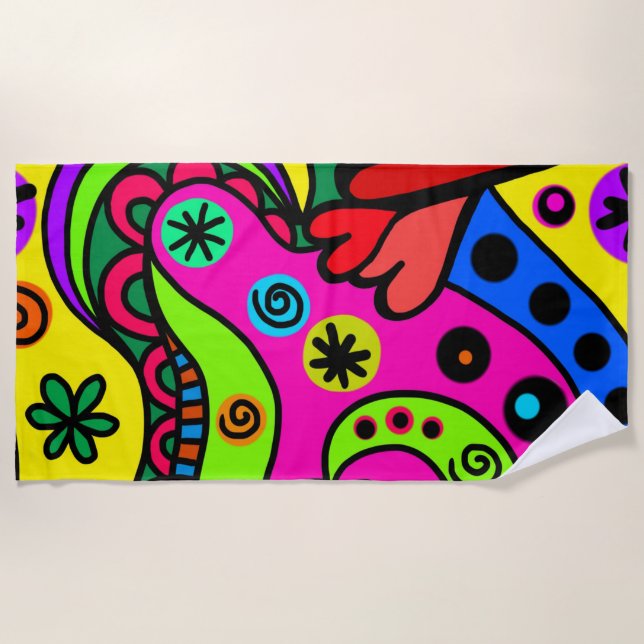 Psychedelisch Bohemisch Hippie Colorful Beach Hand Strandtuch (Vorderseite)