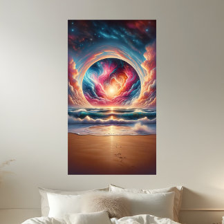 Psychedelisch Celestial Sunset Beach Landschaft Poster