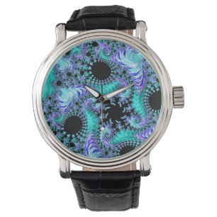 Psychedelisch Cyan Tentacle Abstrakt Fraktal Art Armbanduhr