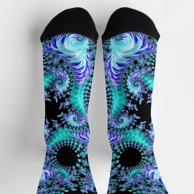 Psychedelisch Cyan Tentacle Abstrakt Fraktal Art Socken (Oben)