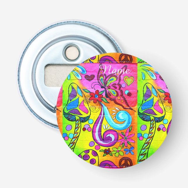 Psychedelisch farbenfroh Thunder_Cove der 70er Jah Flaschenöffner (Vorderseite)