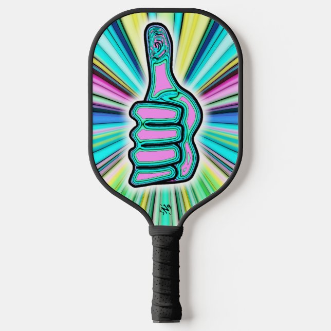 Psychedelisch farbige Daumen hoch/runter v1.1 Pickleball Schläger (Vorderseite)