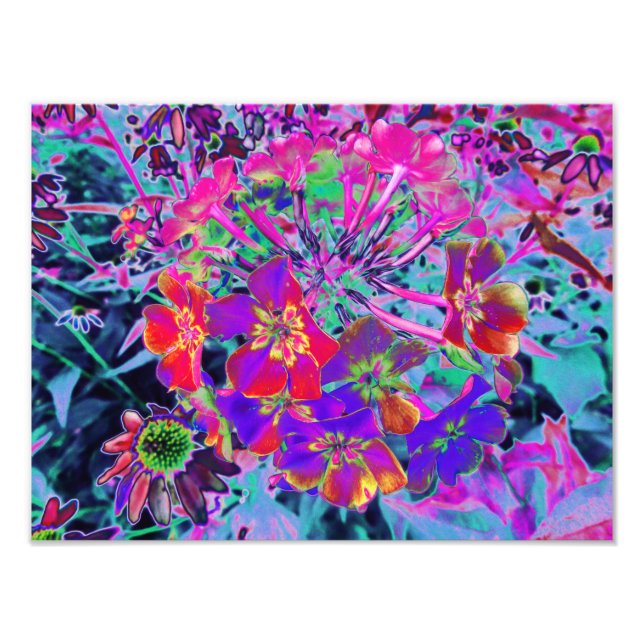 Psychedelisch farbige Rot- und Lila-Blumen Fotodruck (Vorne)