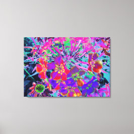 Psychedelisch farbige Rot- und Lila-Blumen Leinwanddruck