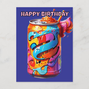 psychedelisch farbige Soda kann Geburtstag haben Postkarte
