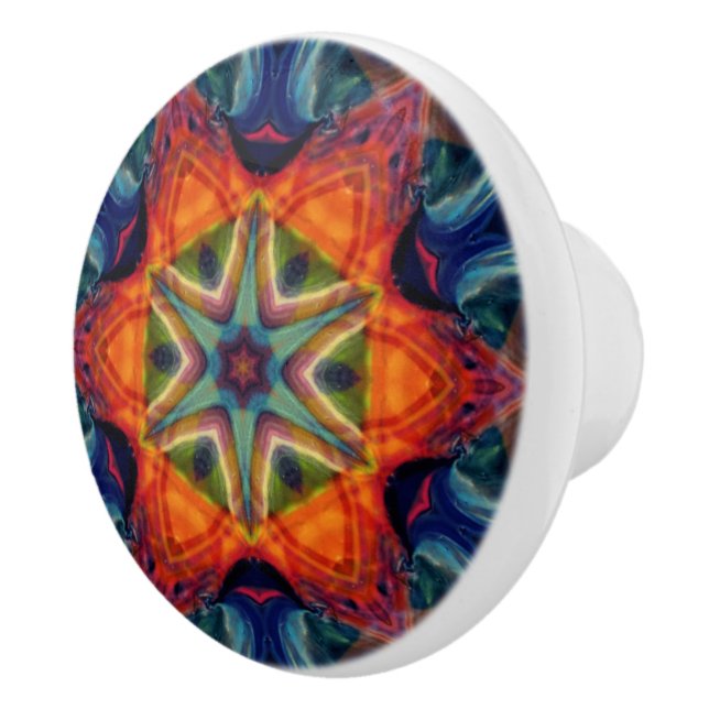 Psychedelisch farbiges Kaleidoskop-Muster Keramikknauf (Rechts)