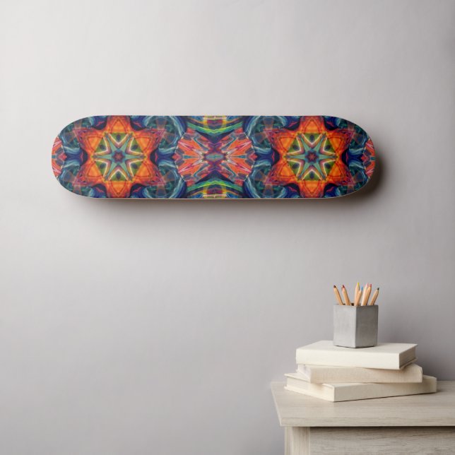 Psychedelisch farbiges Kaleidoskop-Muster Skateboard (Wandkunst (Horz))