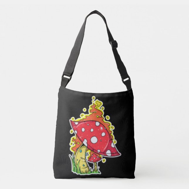 Psychedelisch flammendes Mushroom Illustration Art Tragetaschen Mit Langen Trägern (Vorderseite)