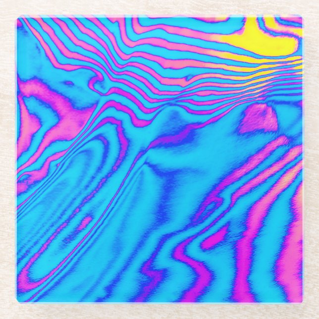 Psychedelisch gestreiftes Zebra: Neon Fluorescent  Glasuntersetzer (Vorderseite)