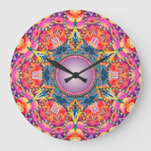 Psychedelisch Groovy Pink Liebe Glam Mandala Große Wanduhr