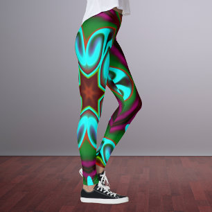 Psychedelisch Hippie Blume Blau Grün und Lila Leggings