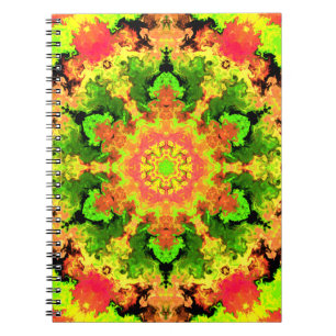 Psychedelisch Hippie Blume Grün Orange und Rot Notizblock