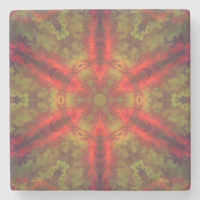 Psychedelisch Hippie Rot und Gelb Steinuntersetzer (Vorderseite)