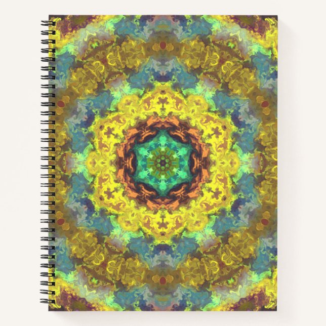 Psychedelisch Hippie Yellow Blue und Green Notizbuch (Vorderseite)