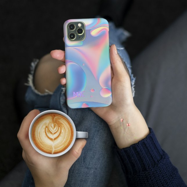 Psychedelisch Hippy Lava Lamp Style Regenbogenblas Case-Mate iPhone 14 Hülle (Personalize your initial/monogram on this pretty, pastel psychedelic bubbles and swirls phone case)