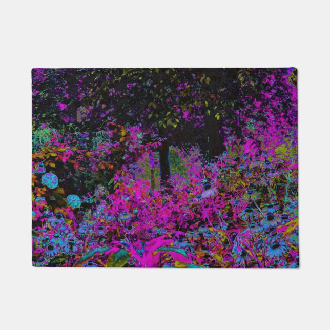 Psychedelisch Hot Pink und Black Garden Sunrise Fußmatte (Vorderseite)