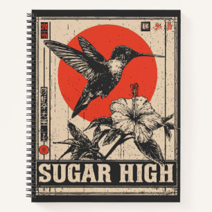 Psychedelisch Hummingbird Retro Festival Design Notizbuch