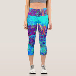 Psychedelisch Impressionistisch Blauer Garten Land Capri Leggings