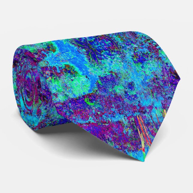 Psychedelisch Impressionistisch Blauer Garten Land Krawatte (Gerollt)