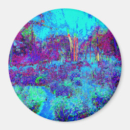 Psychedelisch Impressionistisch Blauer Garten Land Magnet