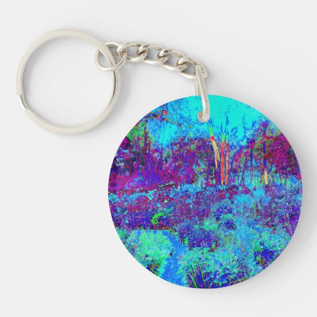 Psychedelisch Impressionistisch Blauer Garten Land Schlüsselanhänger (Vorderseite)