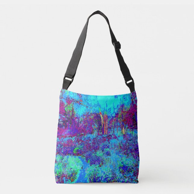 Psychedelisch Impressionistisch Blauer Garten Land Tragetaschen Mit Langen Trägern (Vorderseite)