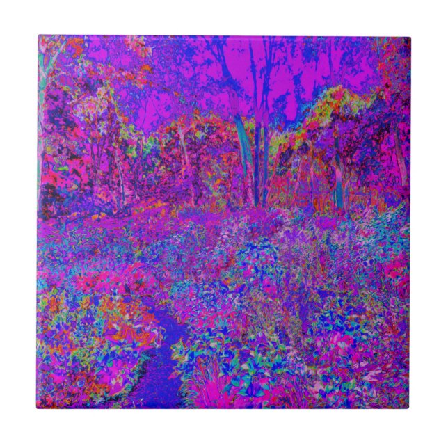 Psychedelisch Impressionistisch Lila Landschaft Fliese (Vorderseite)