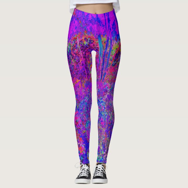 Psychedelisch Impressionistisch Lila Landschaft Leggings (Vorderseite)