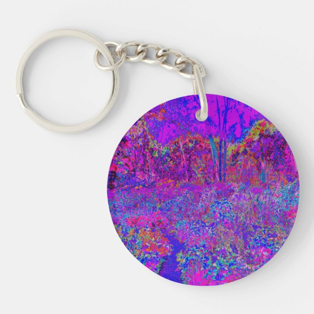 Psychedelisch Impressionistisch Lila Landschaft Schlüsselanhänger (Vorderseite)
