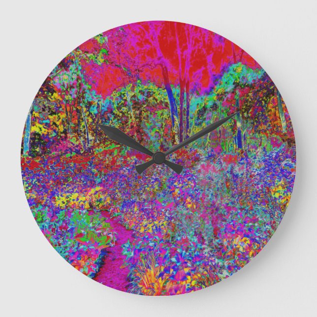 Psychedelisch-Impressionistische Gartenlandschaft Große Wanduhr (Vorderseite)
