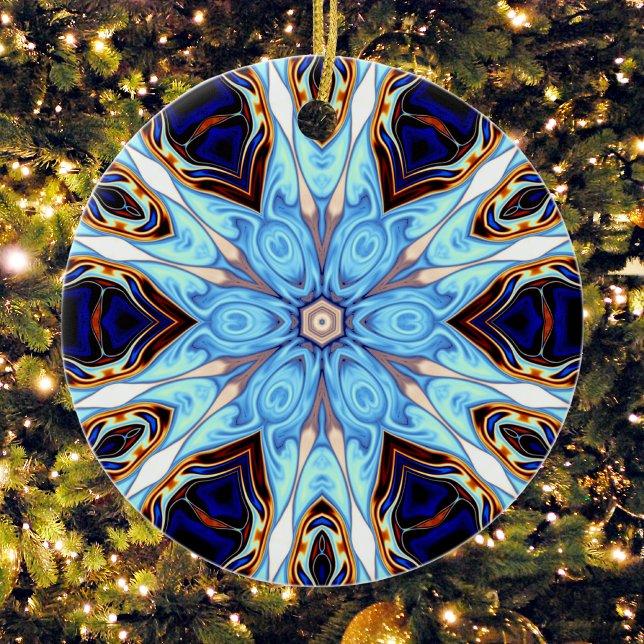 Psychedelisch Kaleidoskop Blume Blau und Orange Keramik Ornament (Von Creator hochgeladen)
