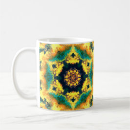 Psychedelisch Kaleidoskop Gelb Blau und Grün Kaffeetasse