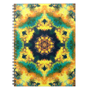 Psychedelisch Kaleidoskop Gelb Blau und Grün Notizblock