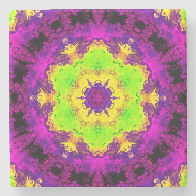 Psychedelisch Kaleidoskop Gelb und Lila Steinuntersetzer (Vorderseite)
