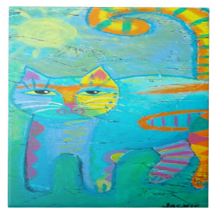 Psychedelisch Kitty Abstrakt Cat Painting Fliese