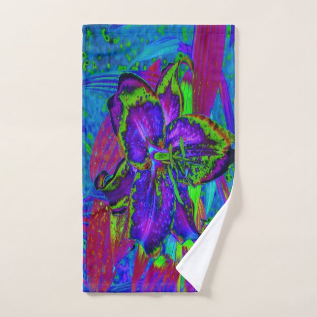Psychedelisch Lila und Limettengrüne Lily-Blume Handtuch (Handtuch)