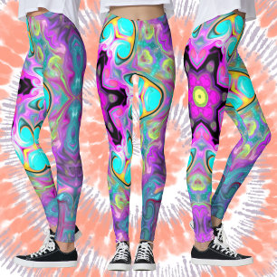 Psychedelisch Mandala Blume Blau Rosa und Gelb Leggings