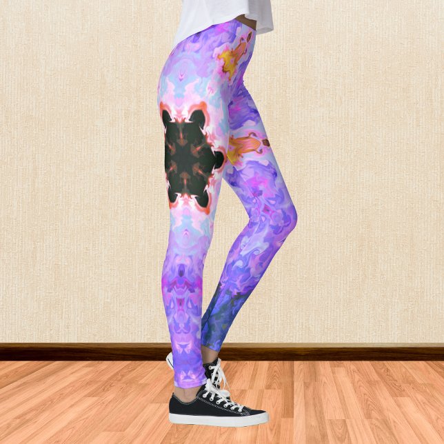 Psychedelisch Mandala Blume Blau Rosa und Gelb Leggings (Von Creator hochgeladen)