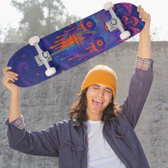 Psychedelisch Melting Skull Mushroom Galaxy Skateboard (Psychedelic Melting Skull Mushroom Galaxy Skateboard)