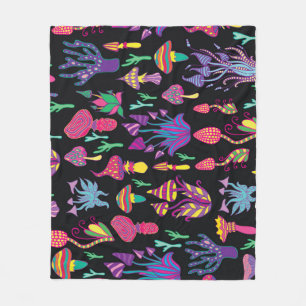 Psychedelisch Mushrooms Rainbow Colors Pattern Fleecedecke