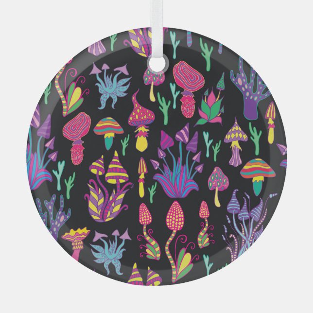 Psychedelisch Mushrooms Rainbow Colors Pattern Ornament Aus Glas (Vorderseite)